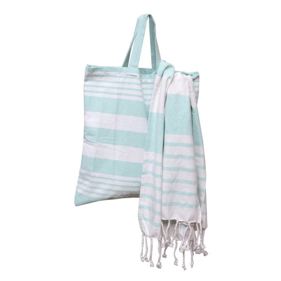 Πετσέτα Παρεό & Τσάντα Σετ Beach Towels Γκαμπριέλα Mint Cotton Viopros 2Τεμ