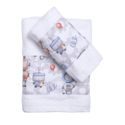 Πετσέτες Παιδικές Σετ Bath Ρομπότ Cotton Viopros 2Τεμ
