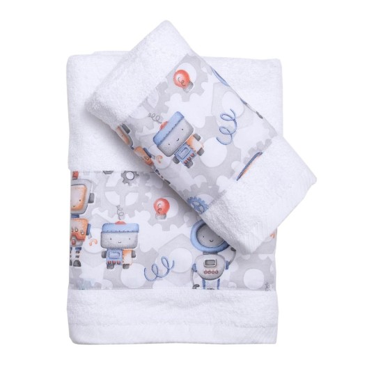 Πετσέτες Παιδικές Σετ Bath Ρομπότ Cotton Viopros 2Τεμ