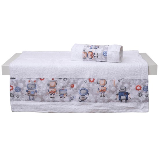 Πετσέτες Παιδικές Σετ Bath Ρομπότ Cotton Viopros 2Τεμ