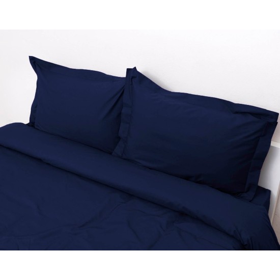 Σεντόνια Υπέρδιπλα Σετ Superb D.Blue Percale Cotton Viopros (160x200+25 ) Με Λάστιχο 4Τεμ