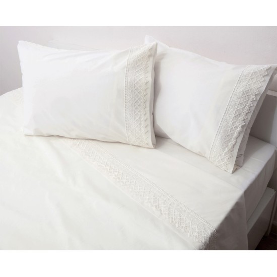 Μαξιλαροθήκες Υπέρδιπλα Σετ Δαντέλα Νο3 Ecru Cotton Viopros (50x70) 2Τεμ