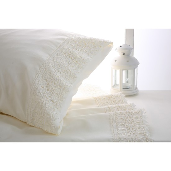 Μαξιλαροθήκες Υπέρδιπλα Σετ Δαντέλα Νο4 Ecru Cotton Viopros (50x70) 2Τεμ