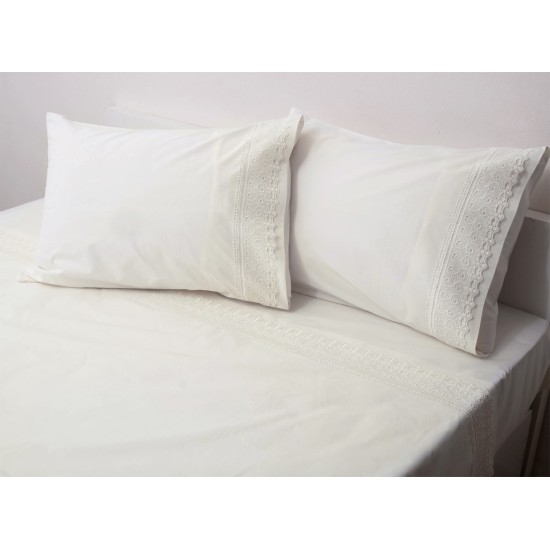 Μαξιλαροθήκες Υπέρδιπλα Σετ Δαντέλα Νο9 Ecru Cotton Viopros (50x70) 2Τεμ