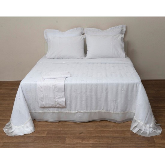 Σεντόνια Νυφικά Υπέρδιπλα Σετ Wedding Time 1019 White Cotton Viopros (240x260) 4Τεμ