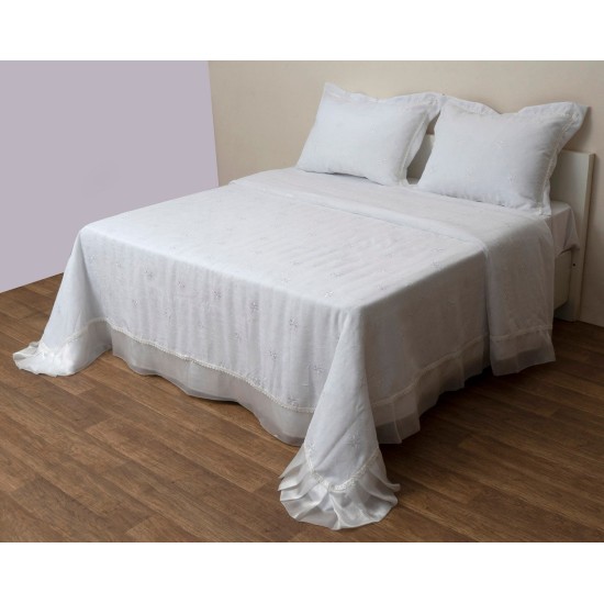 Κουβερλί Νυφικό Υπέρδιπλα Σετ Wedding Time 1019 White Cotton Viopros (240x250) 3Τεμ