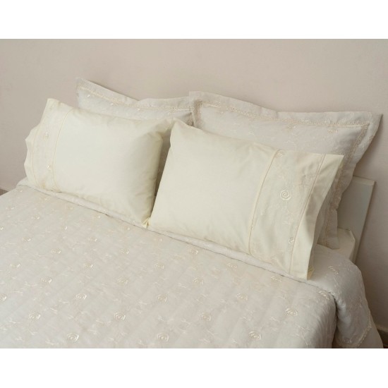 Σεντόνια Νυφικά Υπέρδιπλα Σετ Wedding Time 1022 Ecru Cotton Viopros (240x260) 4Τεμ