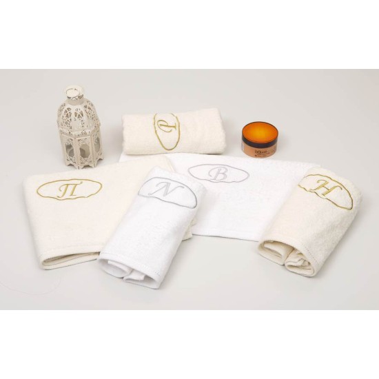 Πετσέτα Προσώπου Με Μονόγραμμα Ecru Viopros (50x100) Σε Συσκευασία Δώρου 1Τεμ