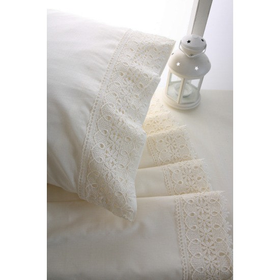 Σεντόνια Νυφικά Υπέρδιπλα Σετ Wedding Time Σχ.4 Ecru Με Δαντέλα Cotton Viopros (240x265) 4Τεμ