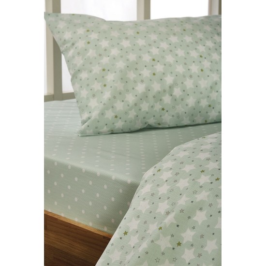 Σεντόνια Παιδικά Μονά Σετ Kids Bed C064-2 Green Polycotton White Egg (165x240) 3Τεμ