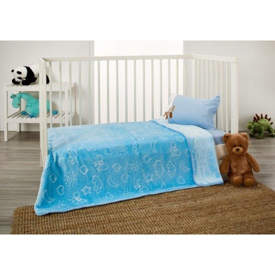 Κουβέρτα Βρεφική Βελουτέ Κούνιας KB202-4 Blue White Egg (110x140) 1Τεμ