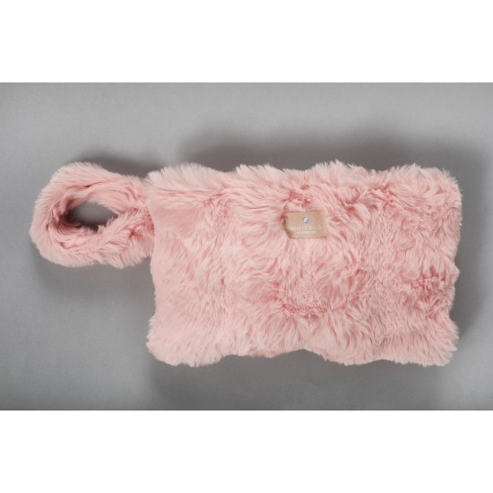 Γούνινο Νεσεσσέρ Με Φερμουάρ T400-1 Pink Με Χερούλο Γούνινο White Egg (19x30) 1Τεμ