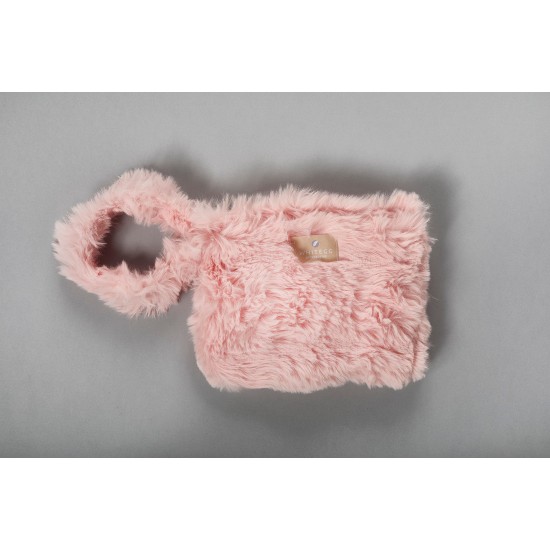 Γούνινο Νεσεσσέρ Με Φερμουάρ T400-1 Pink Με Χερούλο Γούνινο White Egg (16x20) 1Τεμ