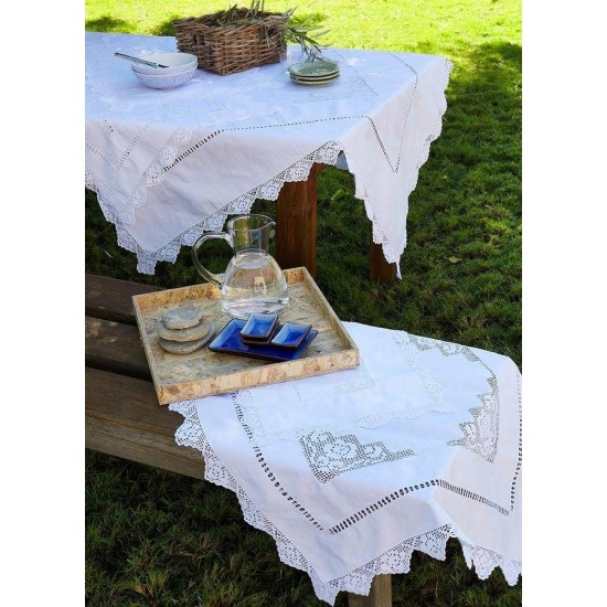 Τραπεζομάντηλο Παραδοσιακό Πλεκτό 1317 Cotton White Egg (140x140) 1Τεμ