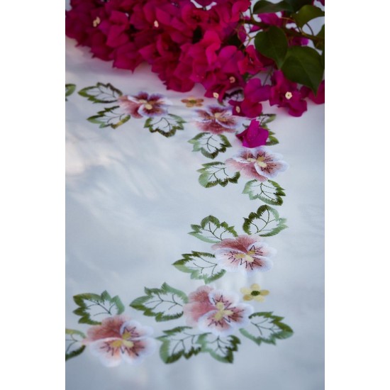 Τραπεζομάντηλο 340 Με Κέντημα Polycotton White Egg (140x140) 1Τεμ