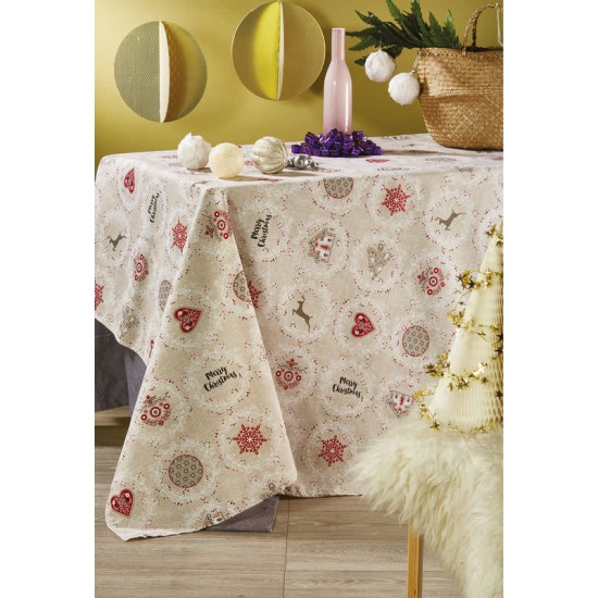 Τραπεζομάντηλο Χριστουγεννιάτικο Christmas Lon 06 Loneta Cotton White Egg (140x140) 1Τεμ